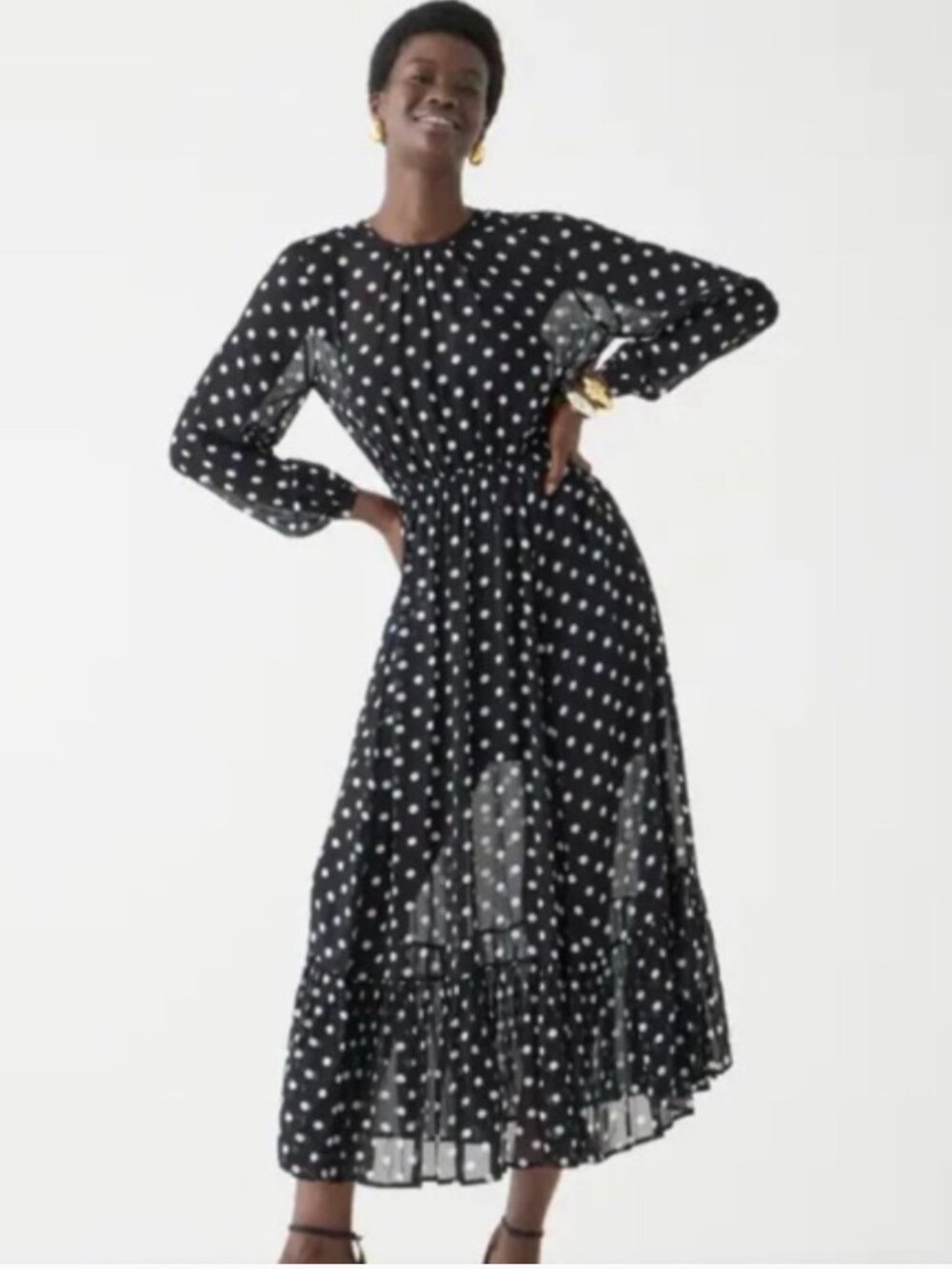 J. Crew Black and White Polka Dot Midi Dress